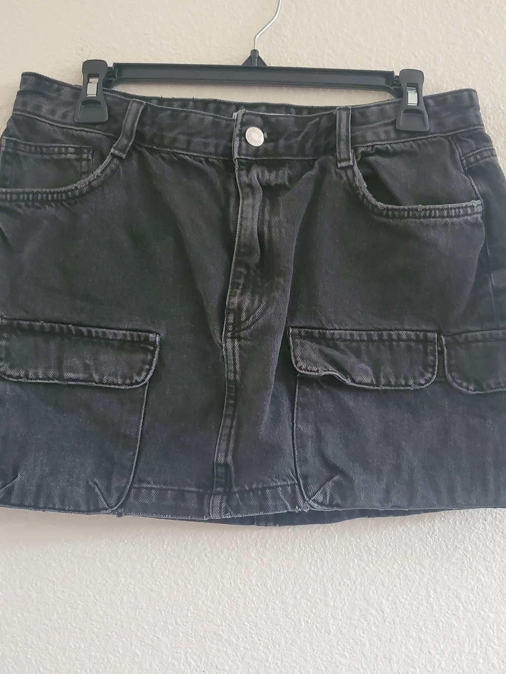 Zara Black Denim Mini Skirt with Cargo Pocket Design Size L